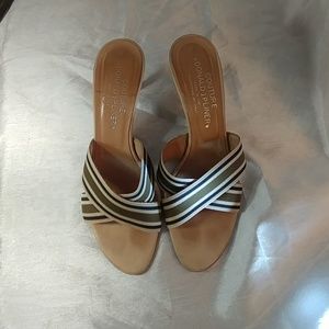 Donald Pliner Tan, Black, & Olive Heeled Mule